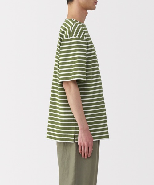 無印良品(ムジルシリョウヒン)の「紳士 洗いざらし太番手ボートネック五分袖Tシャツ(Tシャツ/カットソー・メンズ・カーキ系/ブラック系/ホワイト系/ネイビー系・L/M/S/XL)」の7枚目の写真