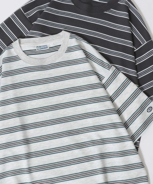 DISCUS（ディスカス）の「2026SS新色追加 DISCUS/ディスカス COOLMAX(R) ダンボールニット ロゴワッペン刺繍 ボーダー オーバーサイズ 半袖Tシャツ レディース メンズ（Tシャツ/カットソー・メンズ・ホワイト系その他/ブラック系その他/グレー系その他/グリーン系その他/グリーン系その他2/ホワイト系その他3/ベージュ系その他/ホワイト系その他2・LL/M/L）」の5枚目の写真