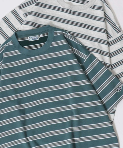 DISCUS（ディスカス）の「2026SS新色追加 DISCUS/ディスカス COOLMAX(R) ダンボールニット ロゴワッペン刺繍 ボーダー オーバーサイズ 半袖Tシャツ レディース メンズ（Tシャツ/カットソー・メンズ・ホワイト系その他/ブラック系その他/グレー系その他/グリーン系その他/グリーン系その他2/ホワイト系その他3/ベージュ系その他/ホワイト系その他2・LL/M/L）」の7枚目の写真