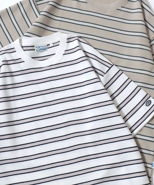 DISCUS（ディスカス）の「2026SS新色追加 DISCUS/ディスカス COOLMAX(R) ダンボールニット ロゴワッペン刺繍 ボーダー オーバーサイズ 半袖Tシャツ レディース メンズ（Tシャツ/カットソー・メンズ・ホワイト系その他/ブラック系その他/グレー系その他/グリーン系その他/グリーン系その他2/ホワイト系その他3/ベージュ系その他/ホワイト系その他2・LL/M/L）」の3枚目の写真