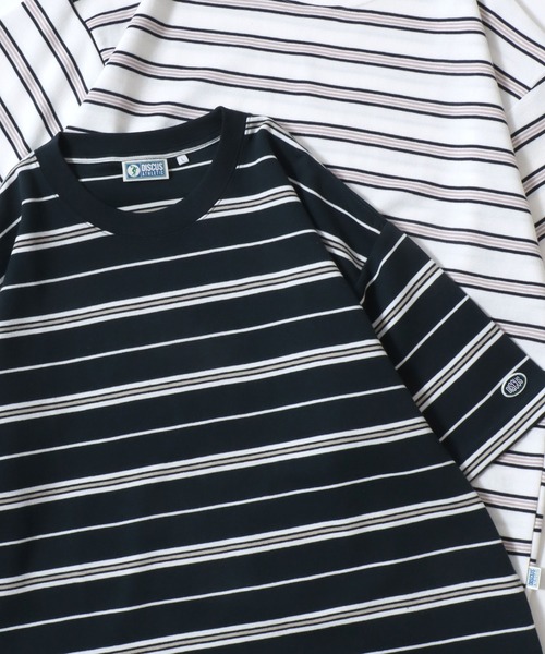 DISCUS（ディスカス）の「2026SS新色追加 DISCUS/ディスカス COOLMAX(R) ダンボールニット ロゴワッペン刺繍 ボーダー オーバーサイズ 半袖Tシャツ レディース メンズ（Tシャツ/カットソー・メンズ・ホワイト系その他/ブラック系その他/グレー系その他/グリーン系その他/グリーン系その他2/ホワイト系その他3/ベージュ系その他/ホワイト系その他2・LL/M/L）」の8枚目の写真