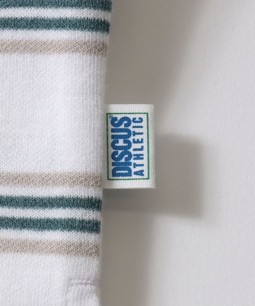 DISCUS（ディスカス）の「2026SS新色追加 DISCUS/ディスカス COOLMAX(R) ダンボールニット ロゴワッペン刺繍 ボーダー オーバーサイズ 半袖Tシャツ レディース メンズ（Tシャツ/カットソー・メンズ・ホワイト系その他/ブラック系その他/グレー系その他/グリーン系その他/グリーン系その他2/ホワイト系その他3/ベージュ系その他/ホワイト系その他2・LL/M/L）」の18枚目の写真