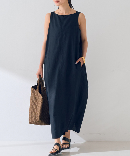 Rouge vif Anna(ルージュヴィフアンナ)の「麻混ノースリーブ後ろタックワンピース(ワンピース・レディース・ブラック/ブラウン・38/36)」の1枚目の写真