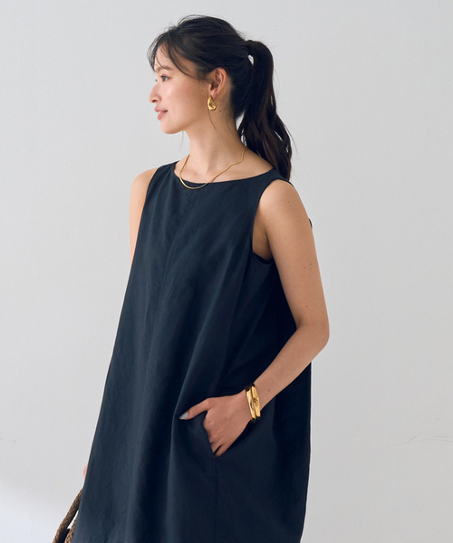 Rouge vif Anna(ルージュヴィフアンナ)の「麻混ノースリーブ後ろタックワンピース(ワンピース・レディース・ブラック/ブラウン・38/36)」の16枚目の写真