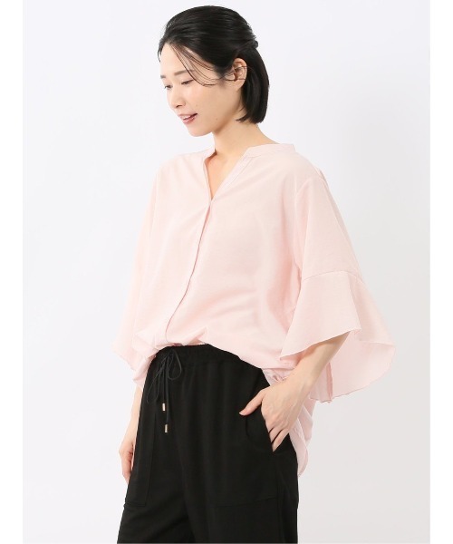 m.f.editorial(エムエフエディトリアル)の「【UVカット 高通気 イージーケア】m.f.エディトリアル レディース 袖フレア 前開き マオカラー チュニック(シャツ/ブラウス・レディース・ベージュ/ピンク系その他・MEDIUM/LARGE)」の12枚目の写真