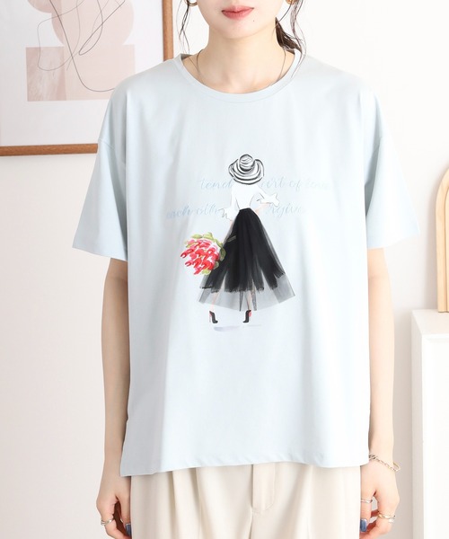Anna Nicola(アンナニコラ)の「Anna Nicola ガールデザイン半袖Tシャツ(Tシャツ/カットソー・レディース・ネイビー/サックスブルー/オフホワイト・38)」の16枚目の写真