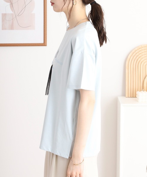 Anna Nicola(アンナニコラ)の「Anna Nicola ガールデザイン半袖Tシャツ(Tシャツ/カットソー・レディース・ネイビー/サックスブルー/オフホワイト・38)」の17枚目の写真