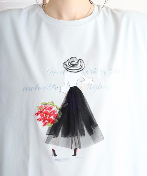 Anna Nicola(アンナニコラ)の「Anna Nicola ガールデザイン半袖Tシャツ(Tシャツ/カットソー・レディース・ネイビー/サックスブルー/オフホワイト・38)」の20枚目の写真