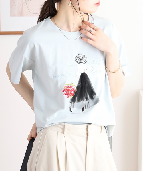 Anna Nicola(アンナニコラ)の「Anna Nicola ガールデザイン半袖Tシャツ(Tシャツ/カットソー・レディース・ネイビー/サックスブルー/オフホワイト・38)」の10枚目の写真