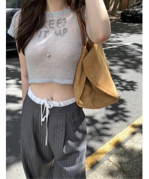 SALTMINT（ソルトミント）の「《韓国ファッション》細見ストレート涼感ピンストライプパンツ（スラックス・レディース・グレー/ブルー・S/M）」の8枚目の写真