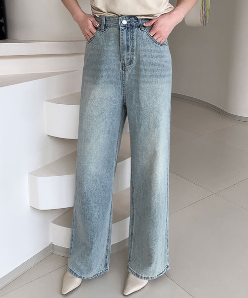 LOWO（ロワ）の「綿混ハイウエストワイドデニムパンツ（デニムパンツ・レディース・ネイビー/インディゴブルー/ブルー・L/M/S）」の4枚目の写真