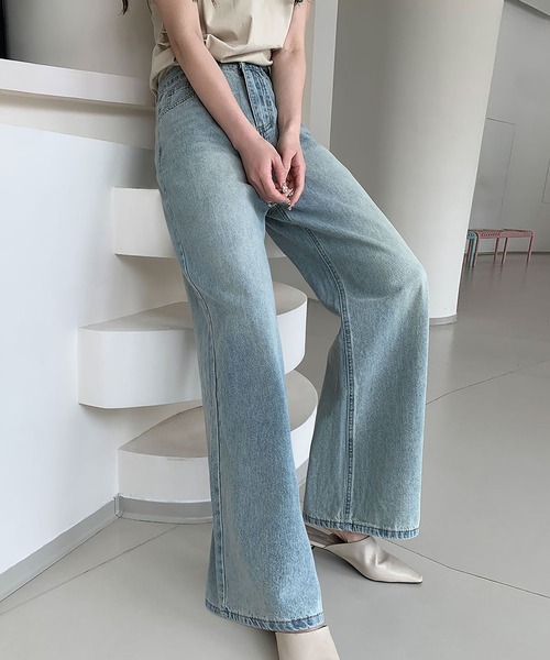 LOWO（ロワ）の「綿混ハイウエストワイドデニムパンツ（デニムパンツ・レディース・ネイビー/インディゴブルー/ブルー・L/M/S）」の5枚目の写真