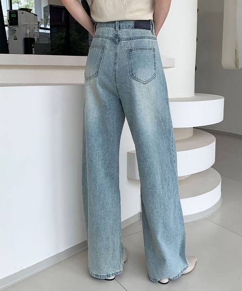 LOWO（ロワ）の「綿混ハイウエストワイドデニムパンツ（デニムパンツ・レディース・ネイビー/インディゴブルー/ブルー・L/M/S）」の6枚目の写真