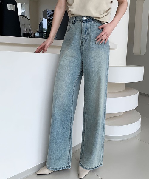 LOWO（ロワ）の「綿混ハイウエストワイドデニムパンツ（デニムパンツ・レディース・ネイビー/インディゴブルー/ブルー・L/M/S）」の9枚目の写真