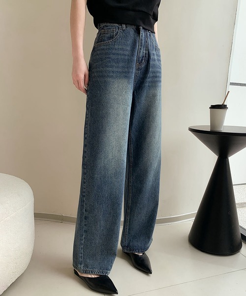 LOWO（ロワ）の「綿混ハイウエストワイドデニムパンツ（デニムパンツ・レディース・ネイビー/インディゴブルー/ブルー・L/M/S）」の14枚目の写真