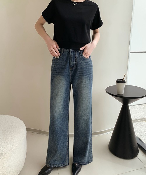 LOWO（ロワ）の「綿混ハイウエストワイドデニムパンツ（デニムパンツ・レディース・ネイビー/インディゴブルー/ブルー・L/M/S）」の16枚目の写真