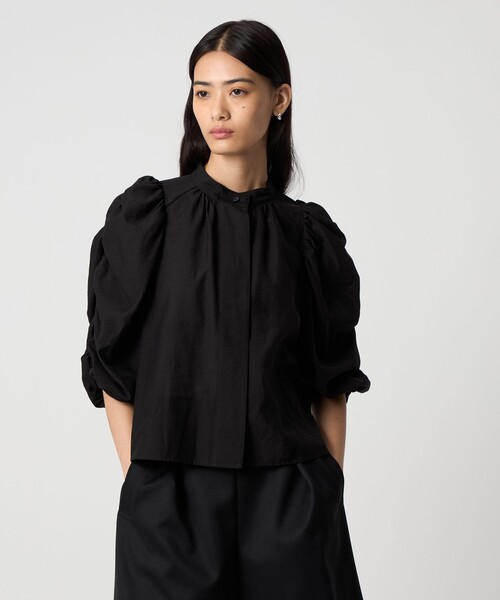 EMMEL REFINES(エメルリファインズ)の「<EMMEL REFINES>EM ギャザースリーブ バンドカラー ブラウス(シャツ/ブラウス・レディース・オフホワイト/ブラック/ダークブラウン・FREE)」の14枚目の写真