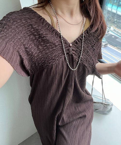 Remind me and forever（リマインドミーアンドフォーエバー）の「シャーリングサロペット（ワンピース・レディース・ブラウン/ライム/ブラック・FREE）」の2枚目の写真