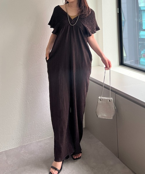 Remind me and forever（リマインドミーアンドフォーエバー）の「シャーリングサロペット（ワンピース・レディース・ブラウン/ライム/ブラック・FREE）」の14枚目の写真