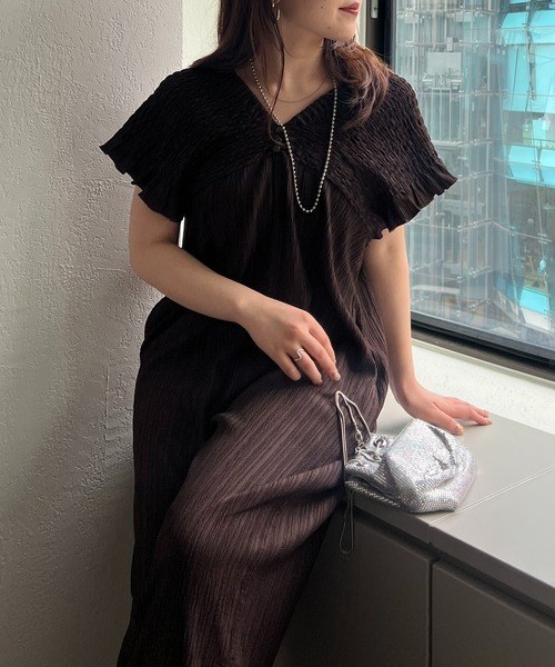 Remind me and forever（リマインドミーアンドフォーエバー）の「シャーリングサロペット（ワンピース・レディース・ブラウン/ライム/ブラック・FREE）」の12枚目の写真