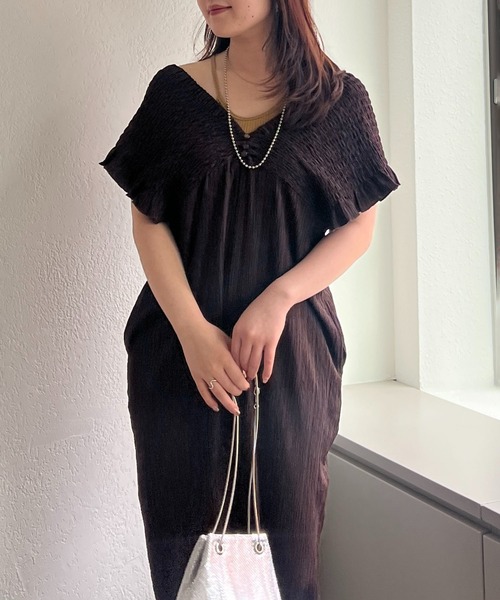 Remind me and forever（リマインドミーアンドフォーエバー）の「シャーリングサロペット（ワンピース・レディース・ブラウン/ライム/ブラック・FREE）」の9枚目の写真