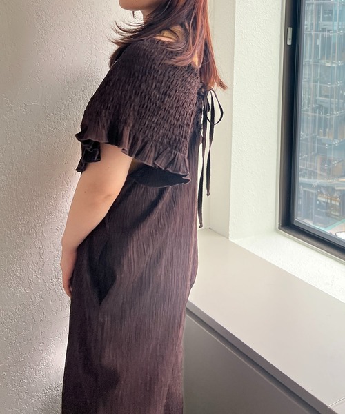 Remind me and forever（リマインドミーアンドフォーエバー）の「シャーリングサロペット（ワンピース・レディース・ブラウン/ライム/ブラック・FREE）」の7枚目の写真