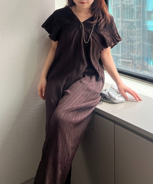 Remind me and forever（リマインドミーアンドフォーエバー）の「シャーリングサロペット（ワンピース・レディース・ブラウン/ライム/ブラック・FREE）」の6枚目の写真