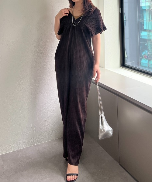 Remind me and forever（リマインドミーアンドフォーエバー）の「シャーリングサロペット（ワンピース・レディース・ブラウン/ライム/ブラック・FREE）」の5枚目の写真