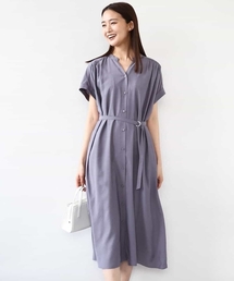 MK MICHEL KLEIN | ベルト付きキーネックワンピース/洗える(ワンピース)