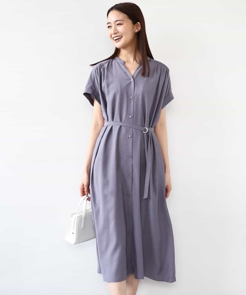 MK MICHEL KLEIN（エムケーミッシェルクラン）の「ベルト付きキーネックワンピース/洗える（ワンピース・レディース・モカ/パープル・38）」の2枚目の写真