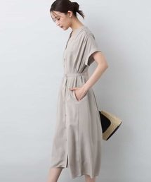 ベルト付きキーネックワンピース/洗える