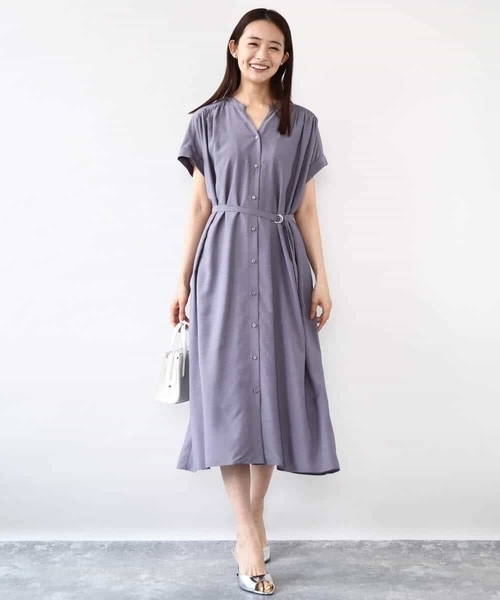 MK MICHEL KLEIN（エムケーミッシェルクラン）の「ベルト付きキーネックワンピース/洗える（ワンピース・レディース・モカ/パープル・38）」の4枚目の写真