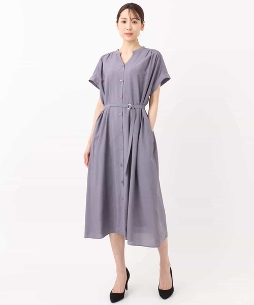 MK MICHEL KLEIN（エムケーミッシェルクラン）の「ベルト付きキーネックワンピース/洗える（ワンピース・レディース・モカ/パープル・38）」の5枚目の写真