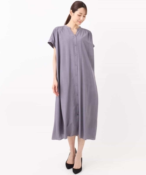 MK MICHEL KLEIN（エムケーミッシェルクラン）の「ベルト付きキーネックワンピース/洗える（ワンピース・レディース・モカ/パープル・38）」の7枚目の写真