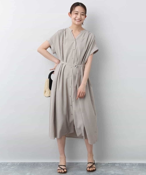 MK MICHEL KLEIN（エムケーミッシェルクラン）の「ベルト付きキーネックワンピース/洗える（ワンピース・レディース・モカ/パープル・38）」の18枚目の写真