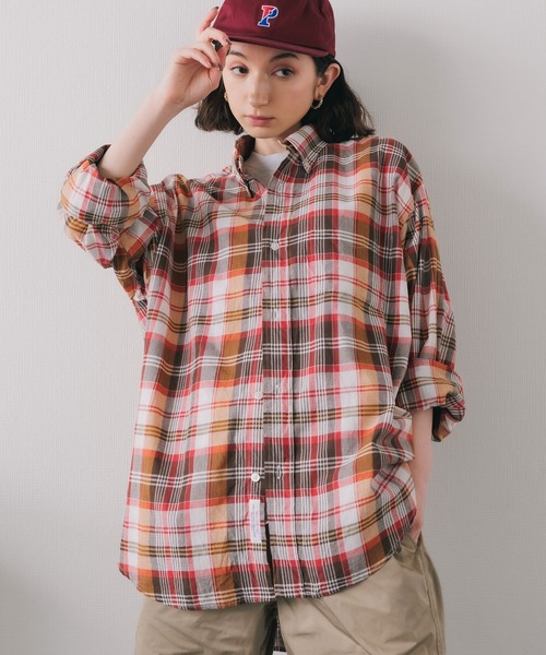 SERO(セロ)の「SERO/セロ B.D WIDE SHIRT MADRAS CHECK マドラスチェックシャツ ビッグシルエット(シャツ/ブラウス・レディース・ブルー・15 )」の10枚目の写真