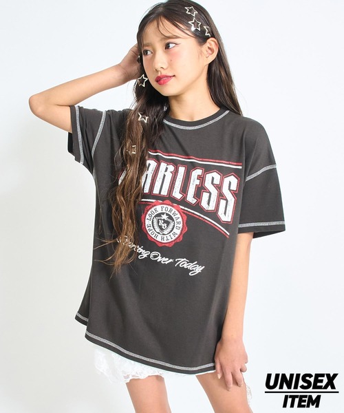 ANAP GｉRL（アナップガール）の「ANAPR+S ステッチ付き カスレ プリント Tシャツ【ユニセックス】（Tシャツ/カットソー・キッズ・ネイビー/ホワイト/ブラック系その他・XS/M/S）」の3枚目の写真