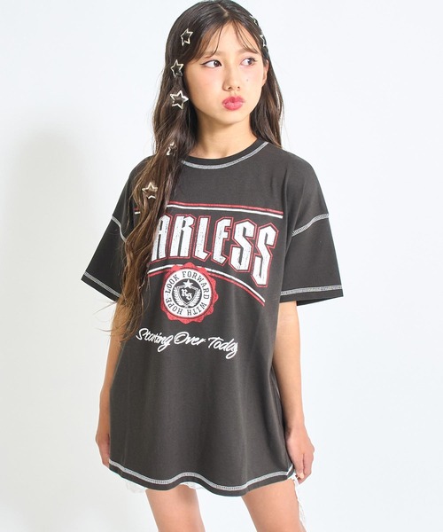 ANAP GｉRL（アナップガール）の「ANAPR+S ステッチ付き カスレ プリント Tシャツ【ユニセックス】（Tシャツ/カットソー・キッズ・ネイビー/ホワイト/ブラック系その他・XS/M/S）」の6枚目の写真