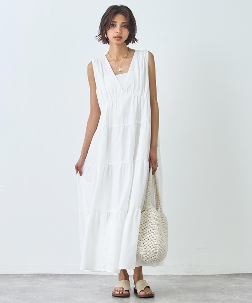 美品 ティアードロングワンピース 結婚式 ノースリーブ 行事 セール】ティアード ロング ノースリーブ ワンピース