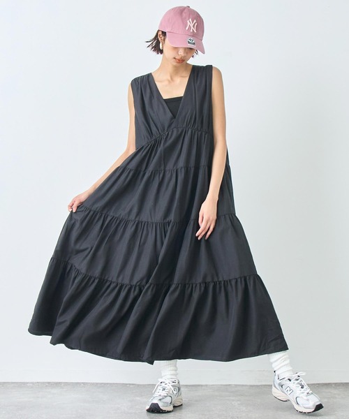 美品 ティアードロングワンピース 結婚式 ノースリーブ 行事 セール】ティアード ロング ノースリーブ ワンピース