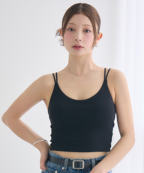 特許取得】カップ付き クロップドキャミソール ブラトップ