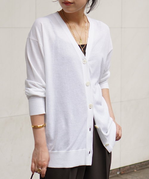 Fine Cotton Vネック　カーディガン ホワイト　白　美品 Fine Cotton Vneck Cardigan（ニット/セーター）｜EVERYDAY I LIKE