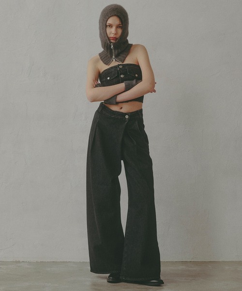 SOMETHING（サムシング）の「【GISELe 10月号掲載】atelier SOMETHING WRAP WIDE PANTS/アトリエサムシングラップワイドパンツ（デニムパンツ・レディース・ブラック系その他/インディゴブルー/ブルー・X-SMALL/SMALL/MEDIUM）」の5枚目の写真