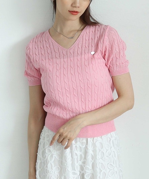 Sawa a la mode(サワアラモード)の「ケーブルサマーニットプルオーバー(ニット/セーター・レディース・ネイビー/イエロー/ベージュ/ホワイト/ピンク/ブルー・FREE)」の6枚目の写真