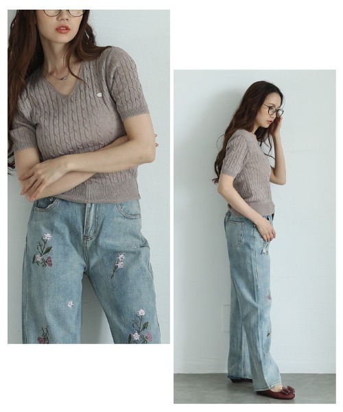 Sawa a la mode(サワアラモード)の「ケーブルサマーニットプルオーバー(ニット/セーター・レディース・ネイビー/イエロー/ベージュ/ホワイト/ピンク/ブルー・FREE)」の21枚目の写真