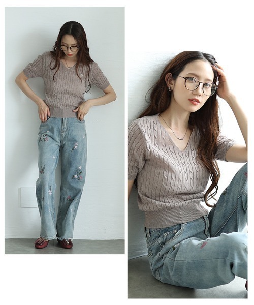 Sawa a la mode(サワアラモード)の「ケーブルサマーニットプルオーバー(ニット/セーター・レディース・ネイビー/イエロー/ベージュ/ホワイト/ピンク/ブルー・FREE)」の20枚目の写真