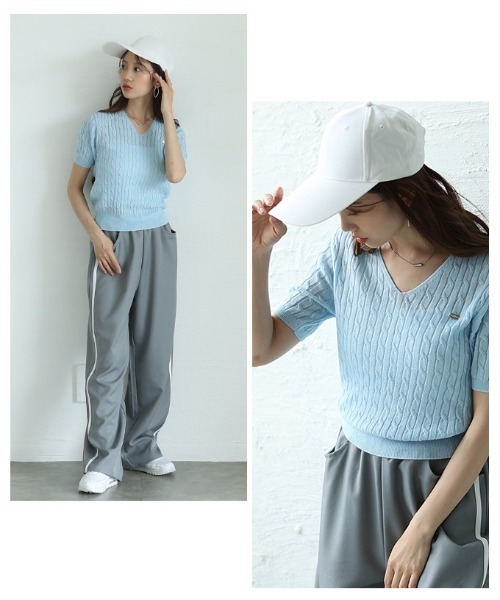 Sawa a la mode(サワアラモード)の「ケーブルサマーニットプルオーバー(ニット/セーター・レディース・ネイビー/イエロー/ベージュ/ホワイト/ピンク/ブルー・FREE)」の18枚目の写真