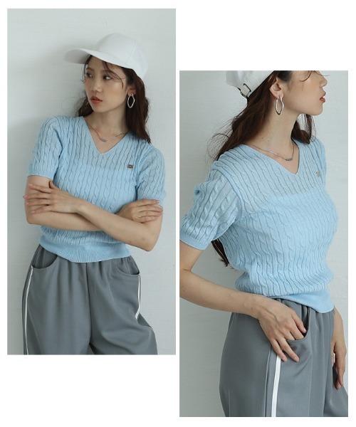 Sawa a la mode(サワアラモード)の「ケーブルサマーニットプルオーバー(ニット/セーター・レディース・ネイビー/イエロー/ベージュ/ホワイト/ピンク/ブルー・FREE)」の17枚目の写真