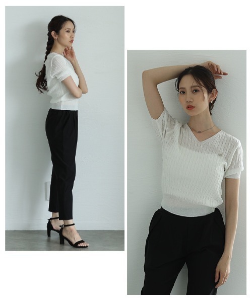 Sawa a la mode(サワアラモード)の「ケーブルサマーニットプルオーバー(ニット/セーター・レディース・ネイビー/イエロー/ベージュ/ホワイト/ピンク/ブルー・FREE)」の15枚目の写真