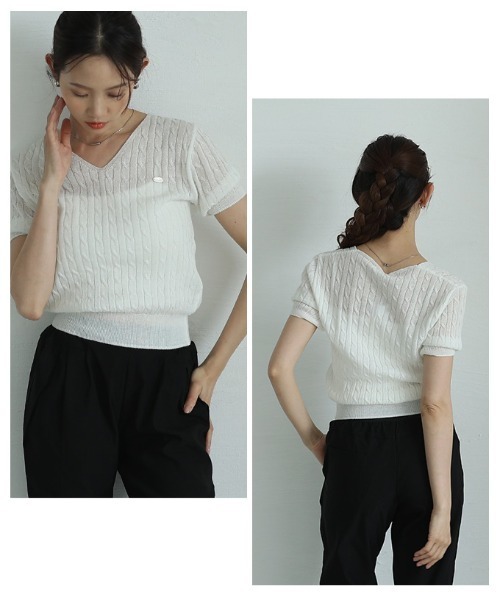 Sawa a la mode(サワアラモード)の「ケーブルサマーニットプルオーバー(ニット/セーター・レディース・ネイビー/イエロー/ベージュ/ホワイト/ピンク/ブルー・FREE)」の14枚目の写真